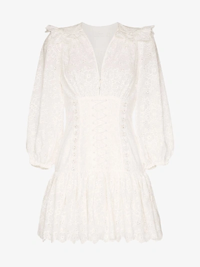 Shop Zimmermann Lace Corset Cotton Mini Dress In White