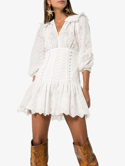 Shop Zimmermann Lace Corset Cotton Mini Dress In White
