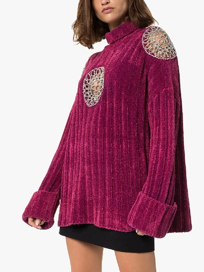 Shop Area Embellished Cutout Turtleneck Sweater In Purple