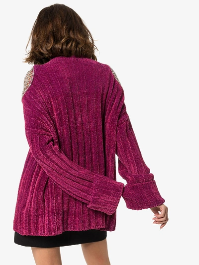 Shop Area Embellished Cutout Turtleneck Sweater In Purple