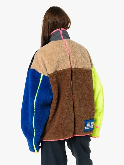 Shop Ader Error Reversible Colour Block Fleece Jacket In Brown