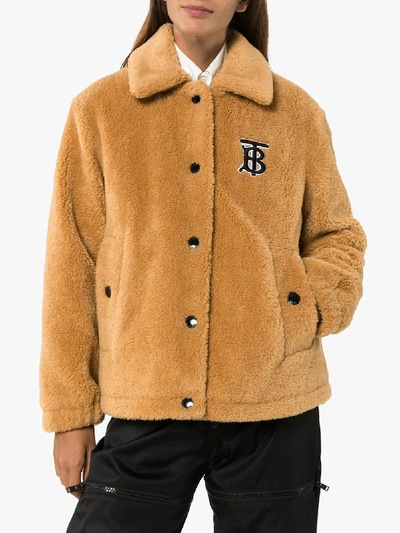 Shop Burberry Rosewell Wool Teddy Coat In Brown
