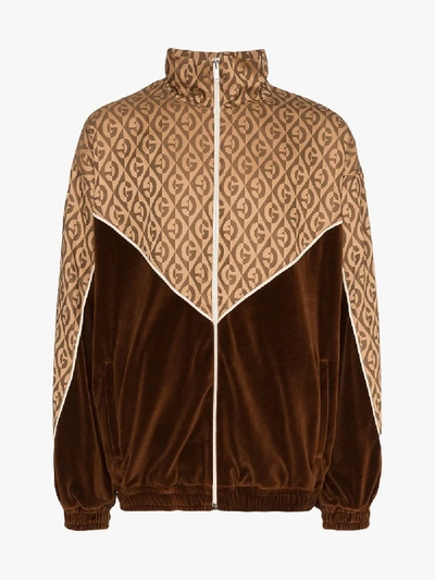 Shop Gucci Rhombus Logo Track Jacket In Brown