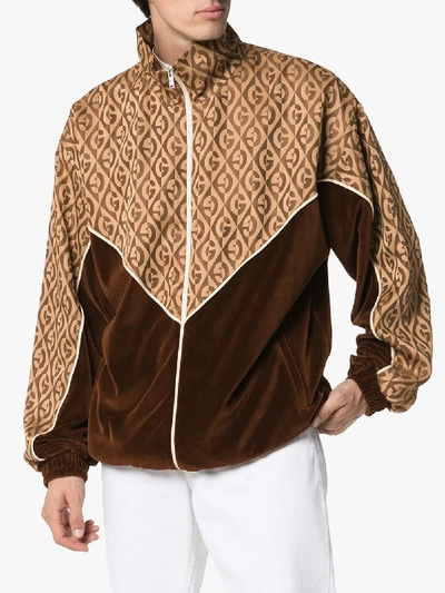 Shop Gucci Rhombus Logo Track Jacket In Brown