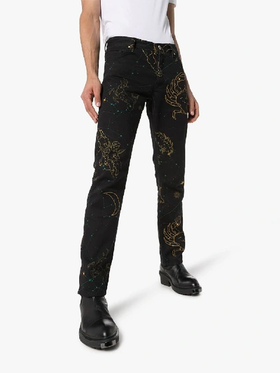 Shop Casablanca Constellation Straight Leg Jeans In Black