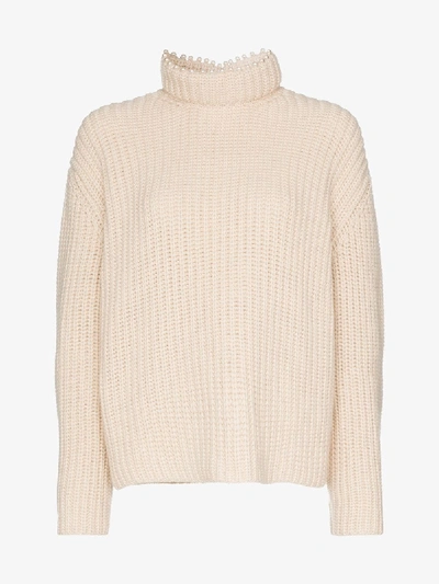 Shop Loewe High Neck Ribbed Cashmere Sweater In White