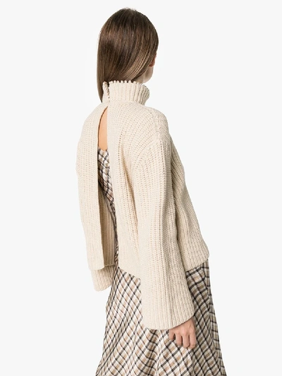 Shop Loewe High Neck Ribbed Cashmere Sweater In White