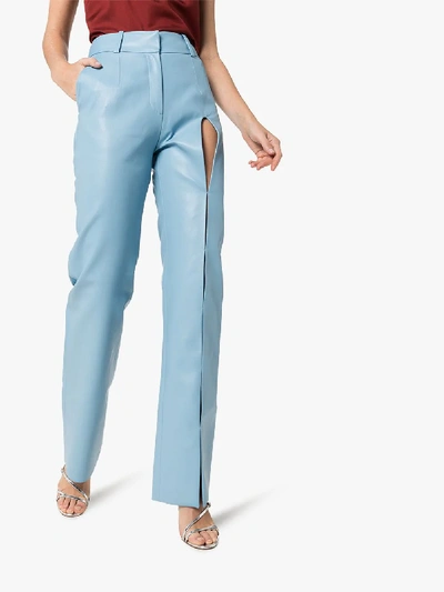 Shop Aleksandre Akhalkatsishvili Cutout Faux Leather Trousers In Blue