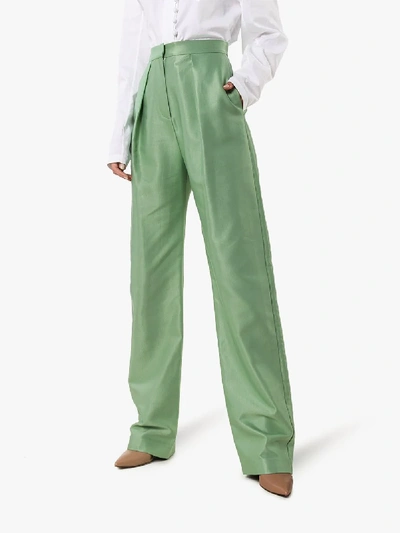 Shop Aleksandre Akhalkatsishvili Wide Leg Faux Leather Trousers In Green