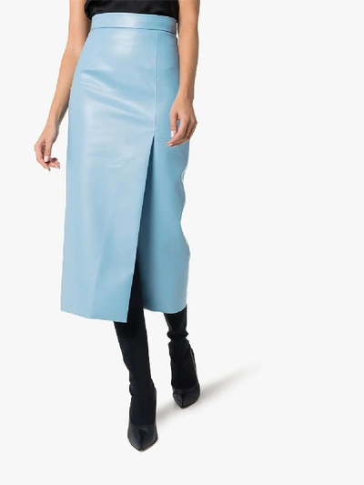 Shop Aleksandre Akhalkatsishvili High Waist Faux Leather Skirt In Blue