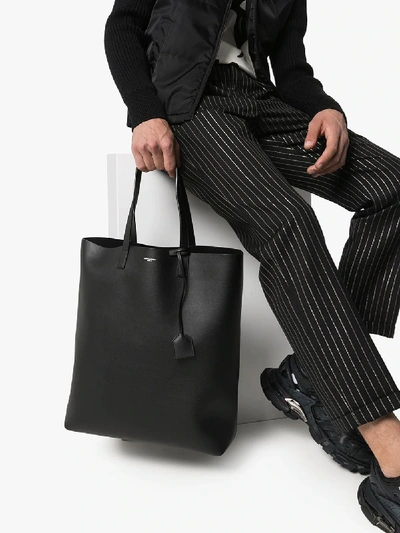 Shop Saint Laurent Black Leather Tote Bag