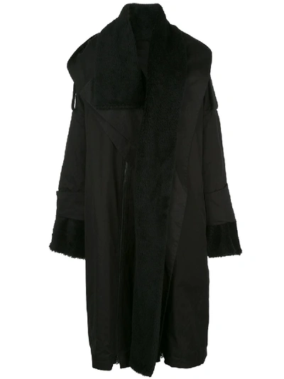 Shop Yohji Yamamoto Hooded Boa Coat In Black