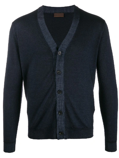 Shop Altea Knitted Slim Fit Cardigan In Blue