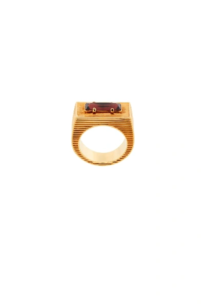 Shop Roberto Cavalli Crystal Ridged Flat Ring In Gold