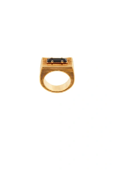 Shop Roberto Cavalli Crystal Ridged Flat Ring In Gold