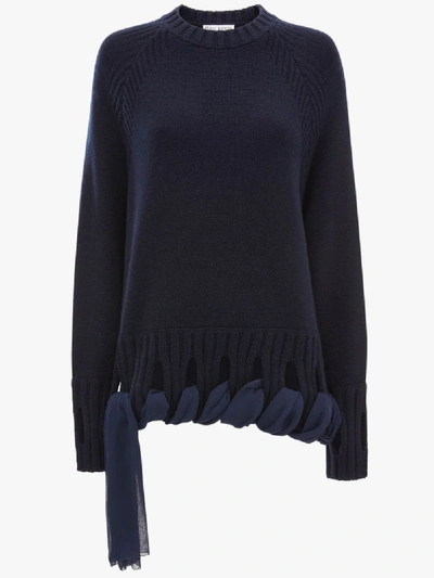 Shop Jw Anderson Crew Neck Jumper With Georgette Drapes In Blue