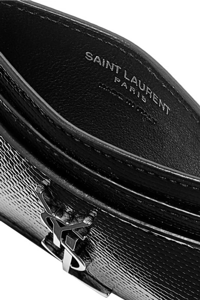 Shop Saint Laurent Lizard-effect Glossed-leather Cardholder In Black