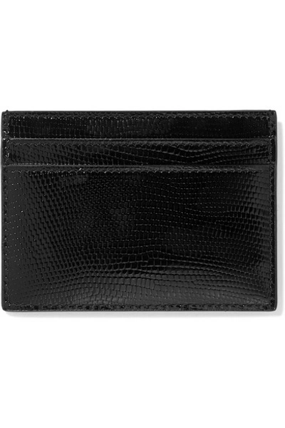 Shop Saint Laurent Lizard-effect Glossed-leather Cardholder In Black