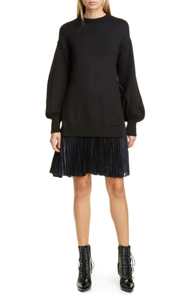 Shop Adeam Pleated Hem Long Sleeve Sweater Dress In Black