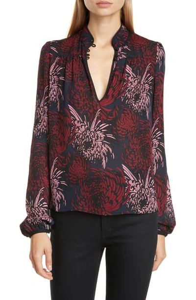 Shop A.l.c Beatrix Floral Metallic Dot Silk Blouse In Midnight/ Pink/ Red