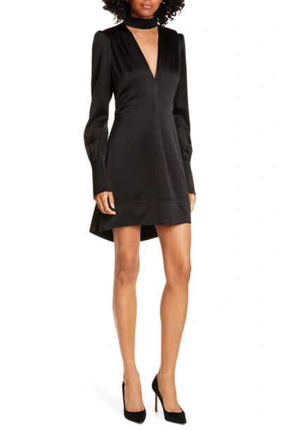 Shop A.l.c Garrison Cutout Long Sleeve High/low Minidress In Black