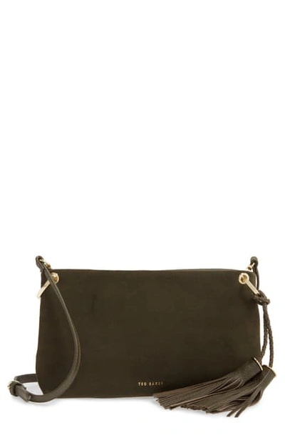 Shop Ted Baker Demetra Tassel Leather Crossbody Bag In Khaki