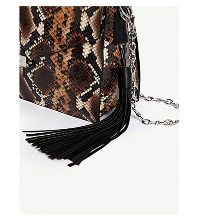 Shop Allsaints Miki Snakeskin-print Leather Crossbody Bag In Brown