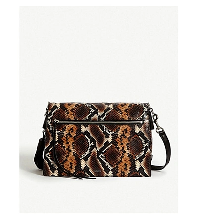 Shop Allsaints Miki Snakeskin-print Leather Crossbody Bag In Brown