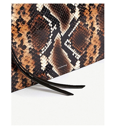 Shop Allsaints Miki Snakeskin-print Leather Crossbody Bag In Brown