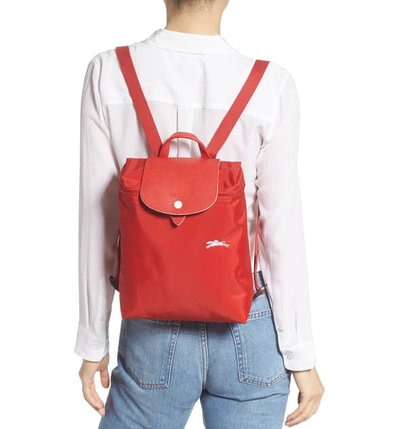 Shop Longchamp Le Pliage Club Backpack - Red In Vermillion