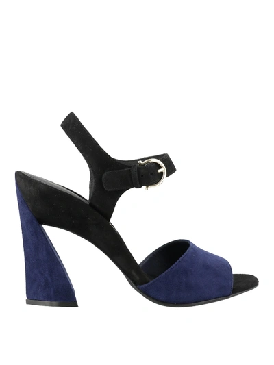 Shop Ferragamo Two-tone Suede Sandals In Blue