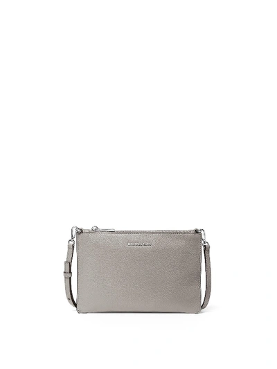 Shop Michael Kors Hammered Leather Cross Body Bag In Grey