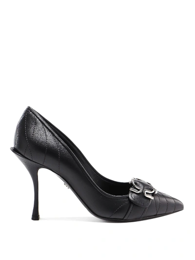 Shop Dolce & Gabbana Black Devotion Matelasse Nappa Leather Pumps