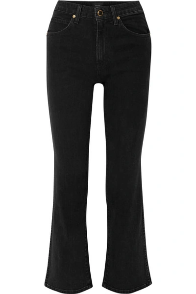 Shop Khaite Vivian Cropped High-rise Bootcut Jeans In Black