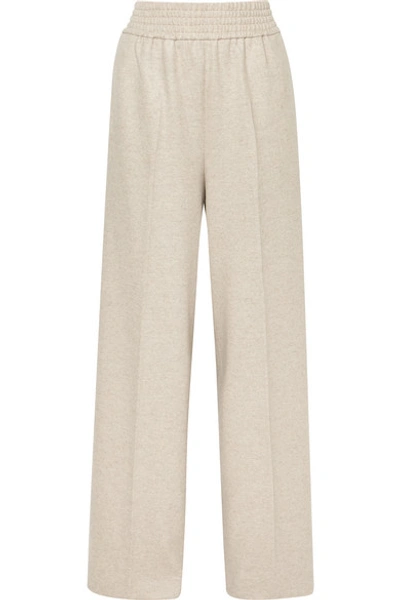 Shop Agnona Mélange Wool And Cashmere-blend Wide-leg Pants In Beige