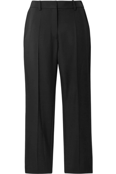 Shop Racil Aries Satin-trimmed Wool-crepe Tapered Pants In Black