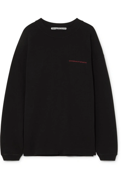 Shop Alexander Wang Chinatown Embroidered Cotton-jersey Sweatshirt In Black