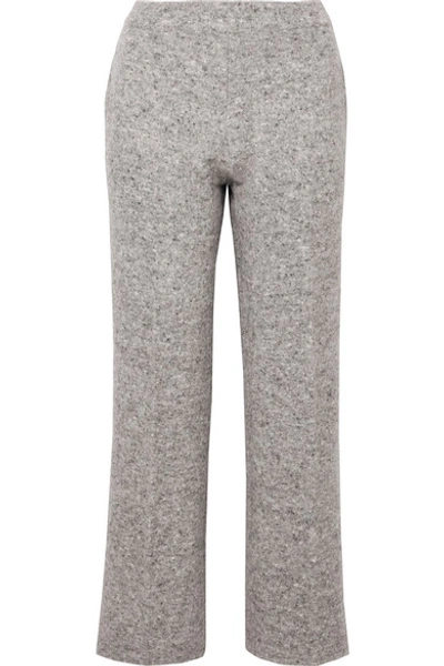 Shop Agnona Mélange Wool-blend Wide-leg Pants In Dark Gray