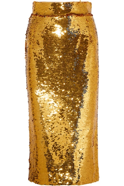 Shop Dolce & Gabbana Sequined Tulle Midi Skirt In Gold
