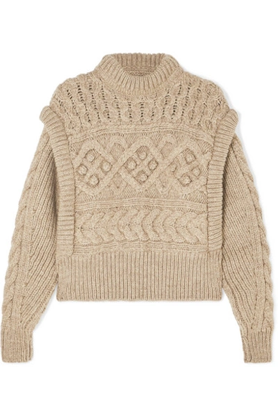 Shop Isabel Marant Milane Cropped Cable-knit Merino Wool Sweater In Neutral