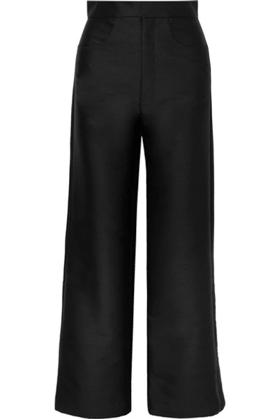 Shop Totême Flair Cropped Woven Wide-leg Pants In Black
