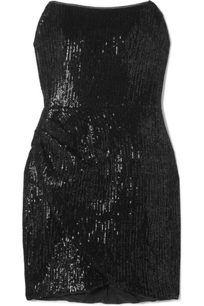 Shop Haney Olivia Strapless Sequined Jersey Mini Dress In Black