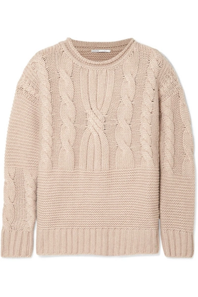 Shop Agnona Ribbed Cable-knit Cashmere Sweater In Beige