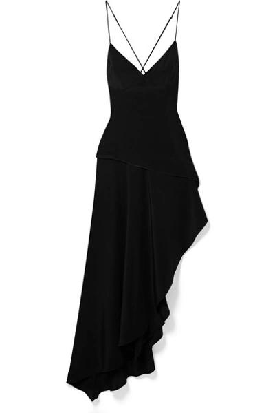 Shop Amiri Asymmetric Layered Silk Crepe De Chine Maxi Dress In Black