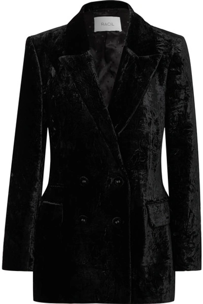 Shop Racil Double-breasted Crushed-velvet Blazer In Black