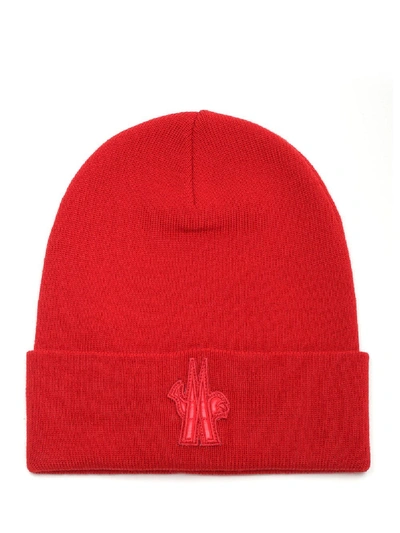 Shop Moncler Grenoble Logo Patch Beanie In Red