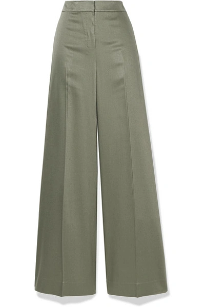 Shop Theory Twill Wide-leg Pants In Gray Green