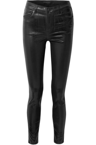 Shop J Brand Maria Coated High-rise Skinny Jeans In Black