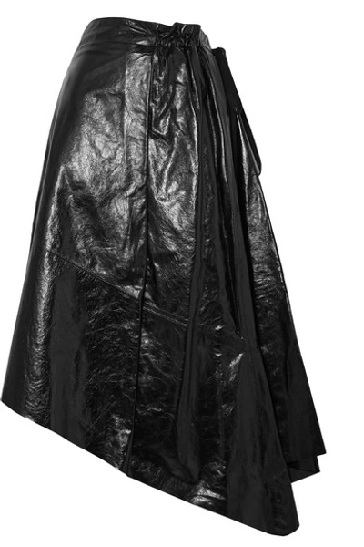 Shop Proenza Schouler Asymmetric Glossed-leather Midi Skirt In Black