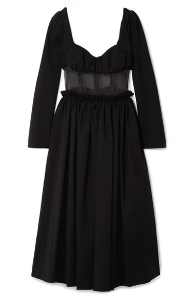 Shop Rosie Assoulin Paneled Jersey And Silk-organza Midi Dress In Black